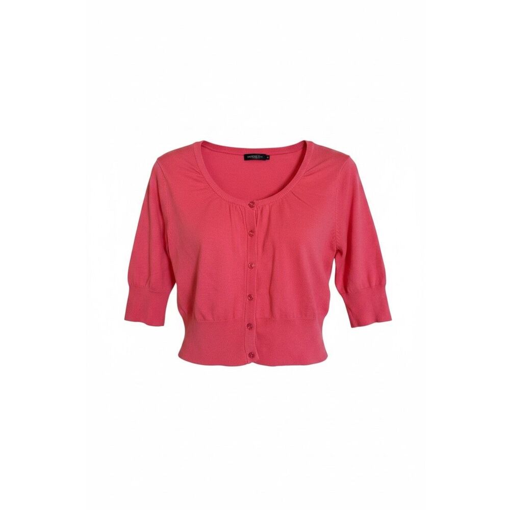Takeout Coral Pink 3/4 Sleeve Ruched Scoop‎ Neck Cardigan Sweater XL